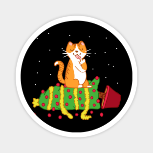 red cat knocked the christmas tree Magnet